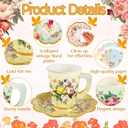 280PCS Spring Tea Party Decorations, Floral Paper Tea Cups & Saucer Set, Disposable Floral Cups With Handle Napkins Plates Knives Forks for Girls Kids Afternoon Tea Birthday, Wedding Party Supplies
