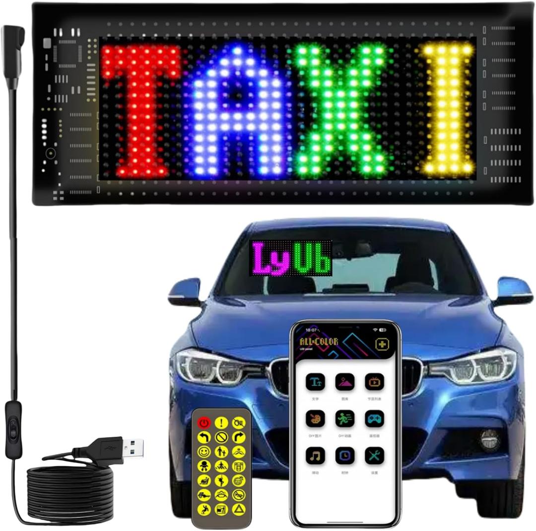 Light Signs for Car,Programmable LED Sign,Flexible Digital Sign,Control by Bluetooth APP, DIY Design Light Color,Animations,Text,Graffiti