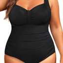 Aqua Eve Plus Size One Piece Swimsuit for Women Tummy Control Bathing Suit Ribbed Swimwear Black 24W, Black 
