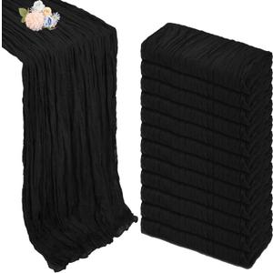 12 Pack Black Cheesecloth Table Runner 10ft Boho Gauze Fabric Cheese Cloth Table Runner 35 x 120 Inch Rustic Sheer Runner for Romantic Wedding Decor Baby Shower Party Table Centerpiece Decoration