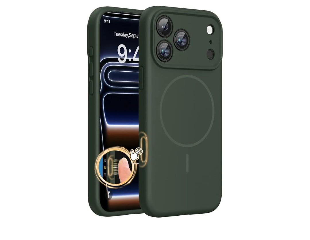Miracase Magnetic for iPhone 17 Pro Max Case, Compatible with MagSafe, Integrated Silicone Camera Control Cover, 3.0mm Thicken Shockproof Drop Protection Phone Case for 17 ProMax, Dark Green