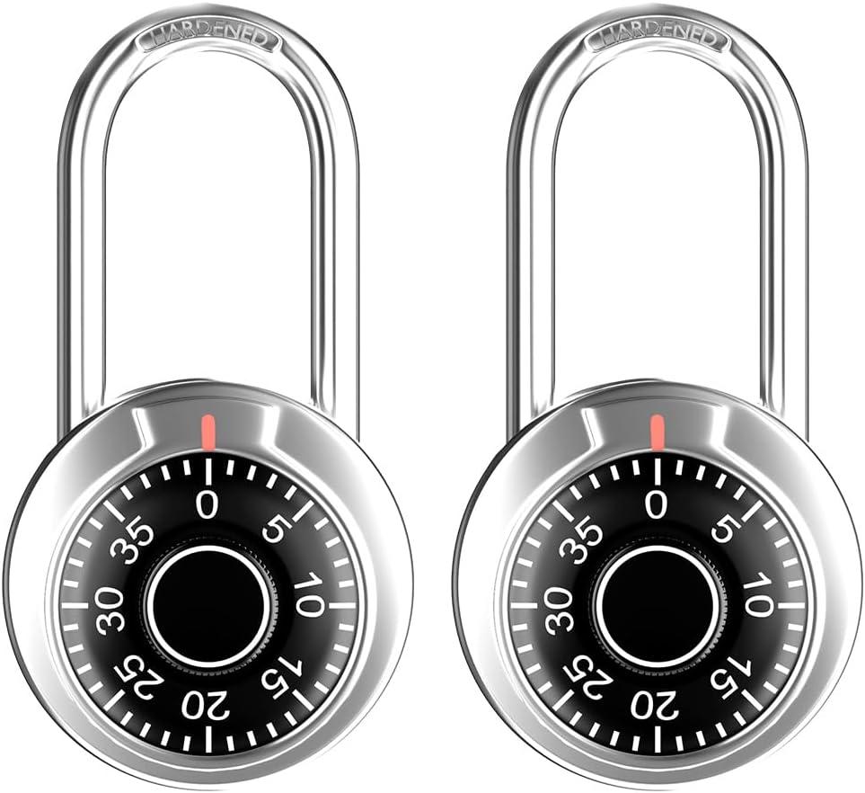 FIGODE Locker Lock with Long Shackle, Combination Lock, Black Dial, Each Lock with Different Code, Keyless Padlock, Great for School, Employee, Gym&Sports Locker, Case, Toolbox, Fence, etc, Pack of 2