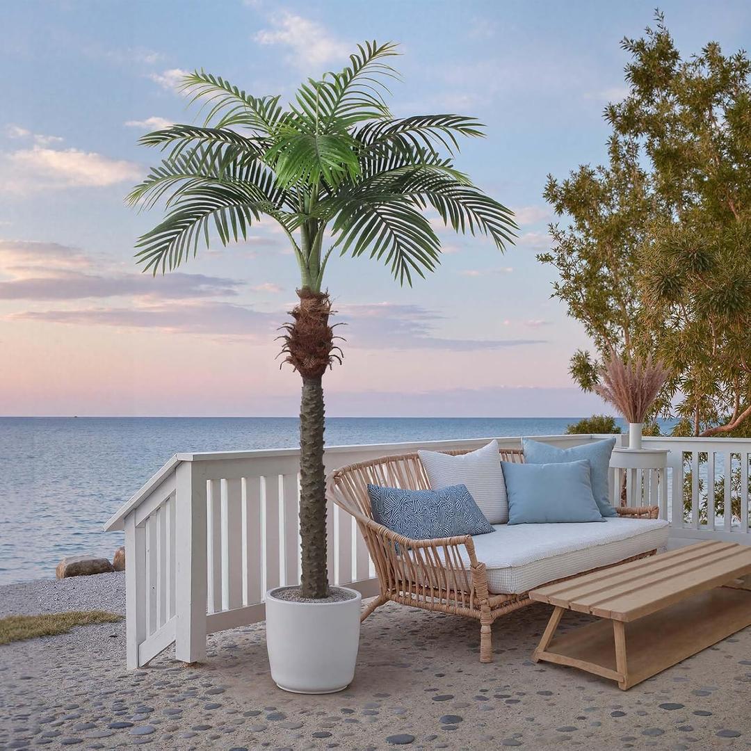 YEPDIN 7 FT Fake Palm Tree,Tall Artificial Palm Trees for Outdoor Indoor Decor,Faux Phoenix Palm Plants for Outside Patio Pool Coastal Home Office Living Room