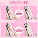 KANGHAR for iPhone 16 Case Stand White and Pink Stripes Full Body Rugged Shockproof Protection Glossy Protective Slim Case 6.1 Inch