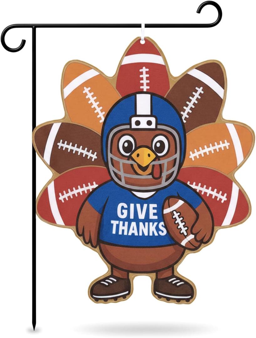 2 x Boao Thanksgiving Turkey Garden Flag 21.65 x 17.72 Inches Double Sided Printed for Outside Decorations, Large Fall Garden Flag Football Winter Autumn Yard Sign for Outdoor Yard Lawn