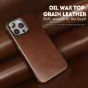 Genuine Leather Case for iPhone 13 Pro Max 6.7 inch, Compatible with MagSafe, Oil Wax Top-Grain Leather, Metal Buttons and Camera Bezel