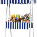 Outdoor Vendor Cart, 43.30in Foldable Metal Market Stall Display Stand with Canopy, Portable Multi-Purpose Floor Wagon for Retail Kiosks Events Festivals Farmers Markets Trade Shows, Blue