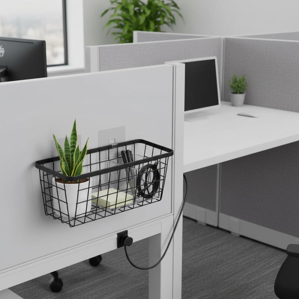 1 Pack Hanging Wall Basket Organizer Over the Cabinet Door Wire Baskets for Organizing -Space-Saving Hanging Baskets for Organizing Wall Mount Storage,No Drilling Adhesive Wall Storage Basket, Black