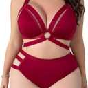 SOLY HUX Women's Plus Size Cutout Sexy Lingerie Set 2 Piece Matching Bra And Panty Sets (XX-Large Plus, Pure Burgundy)