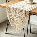 Tinsow 2 Pack Cotton Crochet Lace Rectangular Table Runner Dresser Scarf Doilies (Beige Without Tassels) (13" X 44")