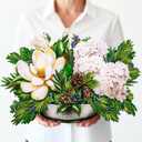 Winter Vase Pop Up Card, Magnolia, Hydrangea, 16 Inches Real Size Display 3D Paper Flower Bouquet, Forever Holiday Dcor, Christmas Greeting Cards with Envelope & Message Note, Gift for Xmas