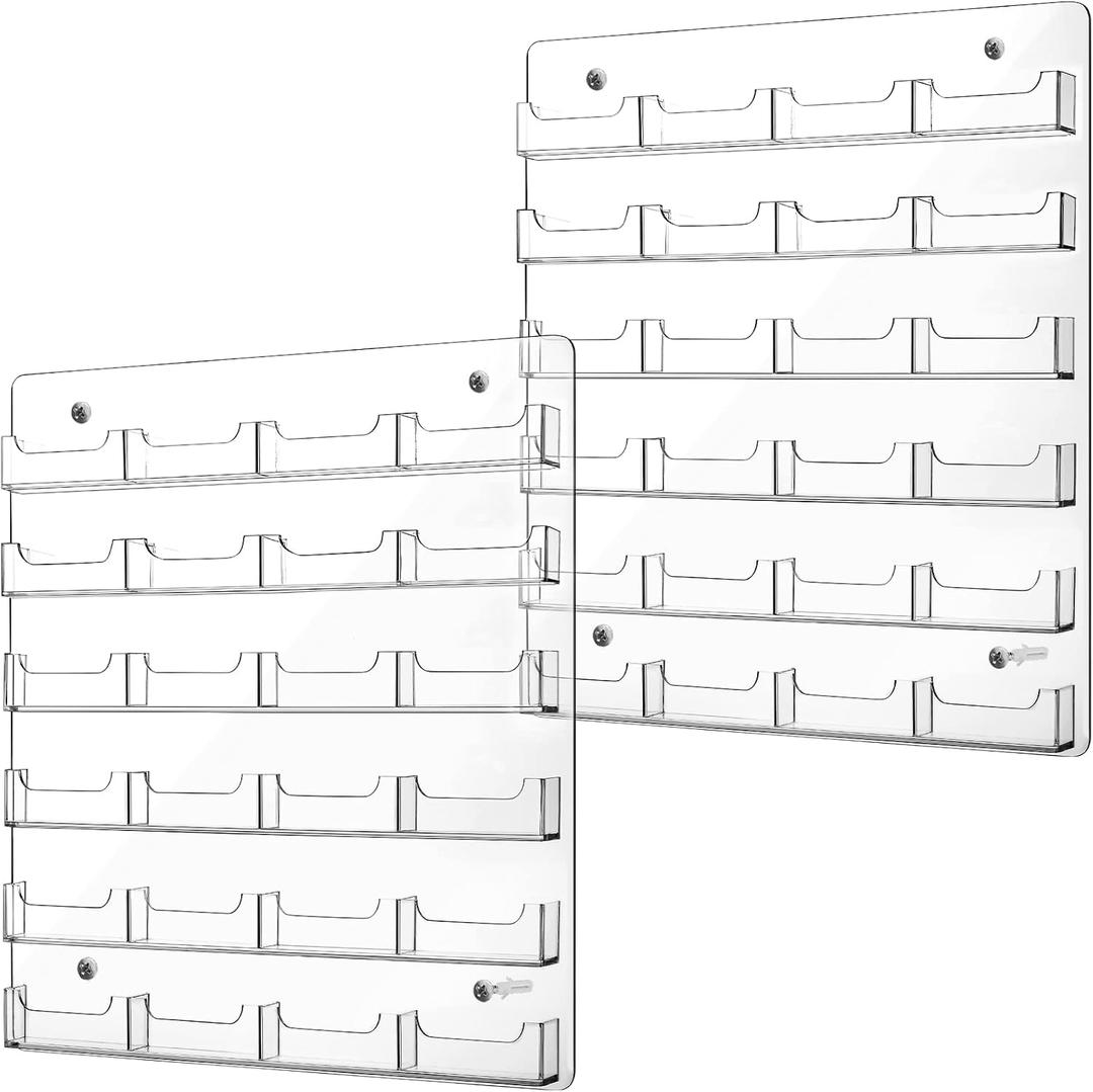 Lincia 2 Pieces Acrylic Business Card Holder Wall Mount Clear Sticker Display Rack Multiple Clear Acrylic Card Organizer Sticker Display Stand Pre Drilled Index Card Storage (24 Pockets) (4540 cm)