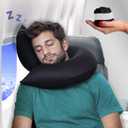 Inflatable Travel Pillows for Airplanes, Cars & Home. New J-Design. Neck & Chin Support. Firmness Adjustable. Inflatable Neck Pillow for Traveling on Plane. Blow Up Neck Pillows for Air Travel (Black With White Band)