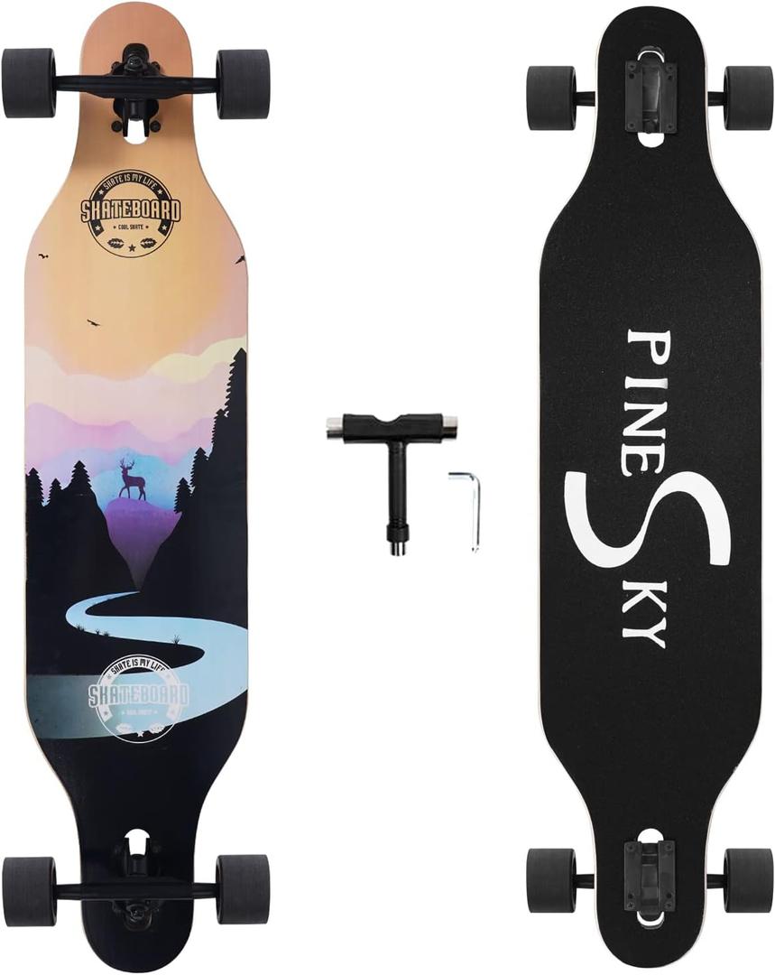 41 Inch Longboard Skateboard 8 Ply Natural Maple Complete Skateboard Cruiser for Cruising, Carving, Free-Style and Downhill with T-Tool (Valley)