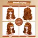FantaLook 80s Long Curly Vintage Cosplay Wig with Bang for Women 60 70s Queen Costume for Halloween Party (Red Brown)