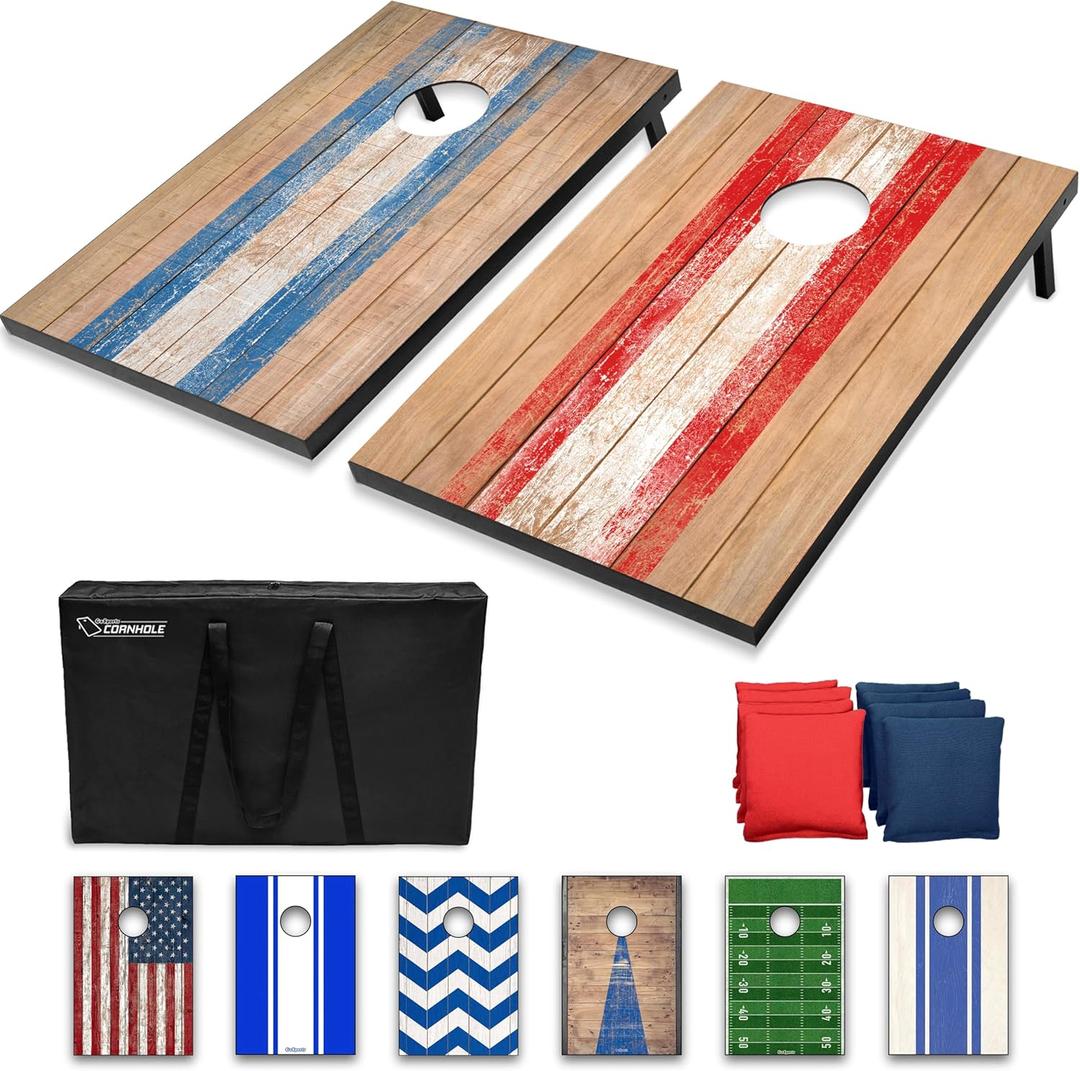GoSports Portable Cornhole Sets, 8 Styles Choose 4 x 2 ft or 3 x 2 ft - Boards Include 8 Bean Bags, Travel Case, and Game Rules