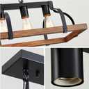 WUZUPS 5-Light Metal Chandelier Imitation Wood Grain Linear Pendant Ceiling Lighting Rustic Farmhouse Fixture Kitchen Island Dining Room, H 8.5" L 31.5" W10, E26 Base, Black & Retro Wood