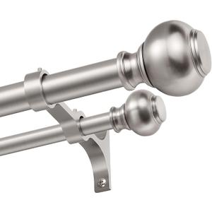 1 Inch Double Curtain Rods 72 to 144 Inches, Adjustable Telescoping Window Drapery Rod, Dual Heavy Duty Curtain Rods with Iron-Finials for Sliding Glass Door, Patio, Bedroom, Kitchen, Brushed Nickel