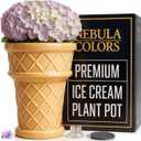 Fun&Unique Ice Cream Cone Flower Planter Charming 7inch tall x 3.5inchbottomwide x 5.3inchupperwide Ceramic Vase for Indoor & Outdoor Home Decor-Quirky Retro Garden Art for Plant Lovers (Standard Size)