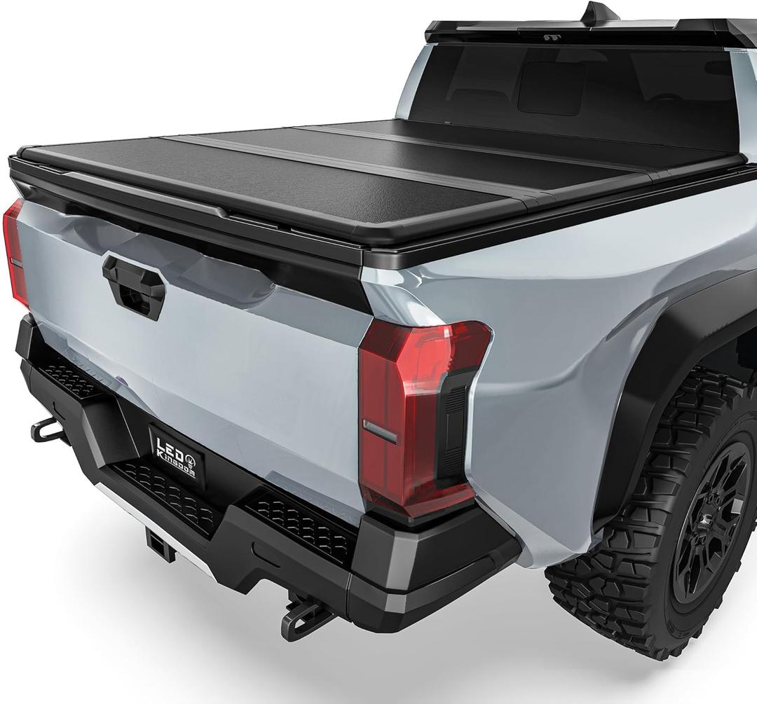 LEDKINGDOMUS Hard Tri-fold FRP Tonneau Cover Fits for Toyota Tacoma 2024 2025 2026, 5ft Bed with Track Rail System(Excl. Trail)