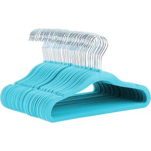 Amazon Basics Kids Velvet, Non-Slip Clothes Hangers for Infant and Toddler, 11.6 inches (for Baby Clothes), Pack of 50, Blue