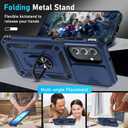 Janmitta Compatible with Samsung Galaxy A17 5G Case Built in Slide Camera Lens Cover+Screen Protector+Finger Ring Holder Kickstand,Heavy Duty Shockproof Full Body Phone Cover,Blue