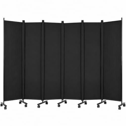 Room Divider, 6-Panel Folding Privacy Screen with Locking Wheels Wide Feet, Portable Portable with Opaque Canvas and Privacy Strips Rolling Partition Wall for Bedroom Office Studio Dorm Living Room
