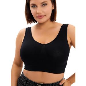 Sports Bras, Comfort Bras for Women, Seamless, Wireless, Sleep Yoga Bras with Removable Pads (Large, Black)