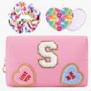 2 x Initial Makeup Bag with Mirror & Hair Scrunchies, Personalized Monogram Custom Cosmetic Bag Travel Toiletry Pouch, Birthday Gifts for Her Women Bridesmaid Teacher (S)