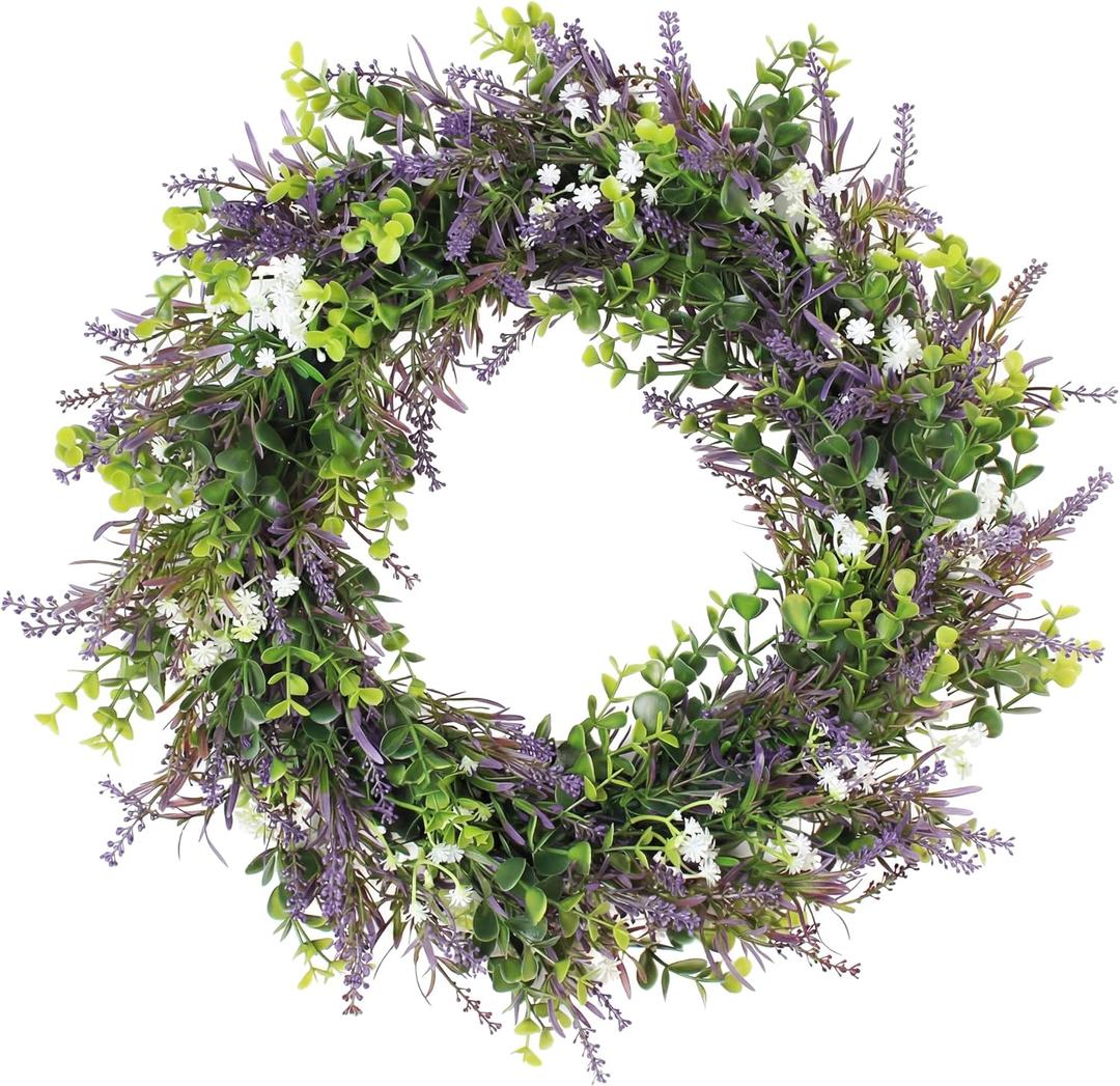 Lavender Wreaths for Front Door Decor, 20" Artificial Babysbreath Boxwood Wreath Decorations for Spring Summer Home Door Window Outside Wall Indoor Outdoor Porch and Birthday Wedding Party