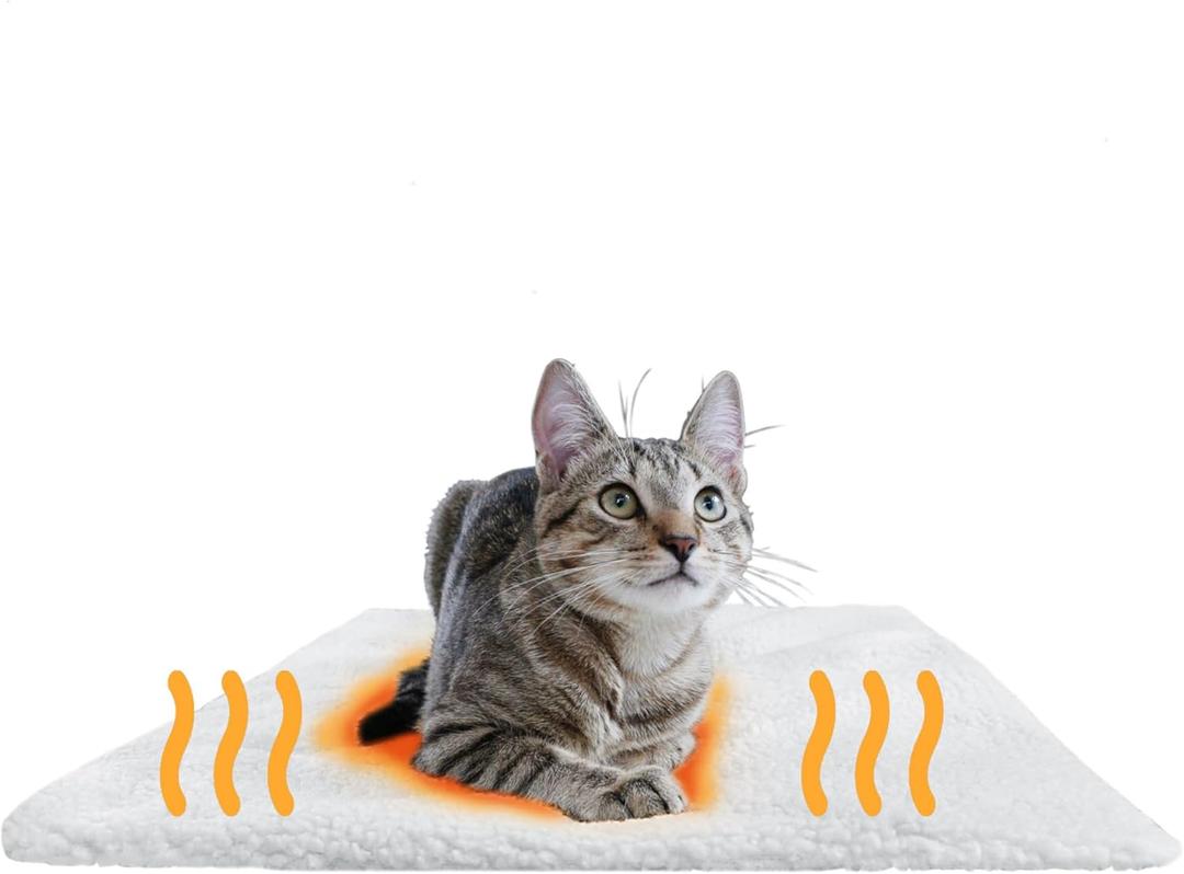 PiuPet Self Heating Cat Bed 23.5 x 17.7inch - Thermal Self Warming Cat Mat for Indoor & Outdoor Use - Extra Soft Fluffy Blanket, Non-Electric Pad, Non-Slip Bottom, Removable & Washable Cover (White)