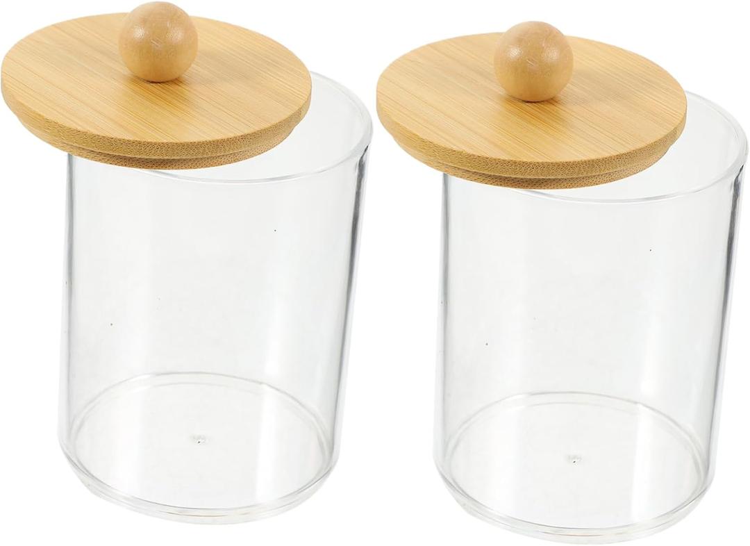 2Pcs Clear Acrylic Cotton Swab Organizer with Lid Stylish Storage Box for Cotton Pads Toothpicks and Accessories Easy to Clean for Bathroom Desktop