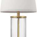 Globe Electric 61000063 20" Fillable Ribbed Glass Table Lamp, Matte Brass Accents, Beige Linen Shade, On/Off Rotary Switch on Socket, for Living Room, Bedroom, Office, Home Dcor (Gold Maya)