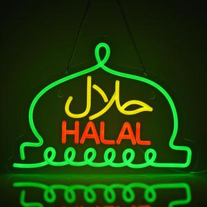 Halal Neon Signs Halal Food Arabic Restaurants Led Light Up Signs for Business Store Wall Decor with Dimmable Switch Christmas Party Gift USB Powered 16.1" x 11.8"