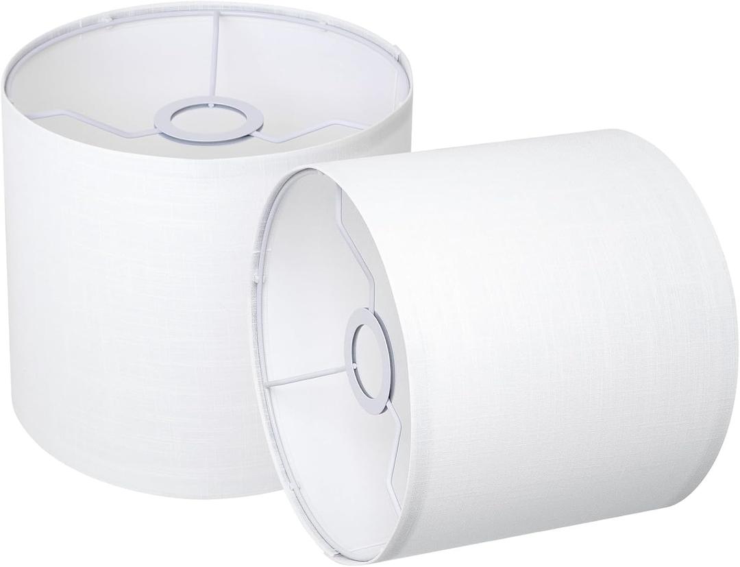 Small Lampshades Set of 2, White Linen Drum Lampshades, 8.66" Top x 8.66" Bottom x 7.87" High Lamp Shade, Lamp Shades Replacement for Table and Floor Lamps, Pendant Light, Handcrafted, Easy Assembly