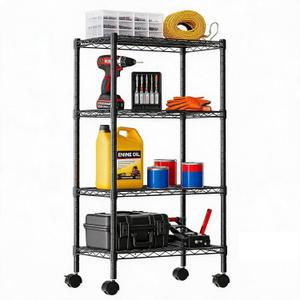 DUMOS 4-Tier Metal Storage Shelves, 23" W Wire Shelving Storage Rack with Lockable Wheels, Adjustable Shelving Unit, Standing Closet for Garage, Kitchen, Office, Living Room, 23" W x13 D x47 H