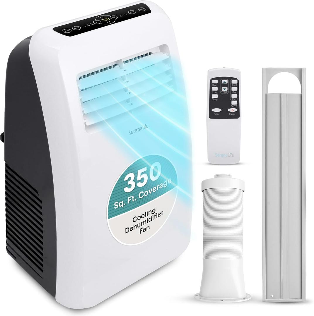 SereneLife 3-in-1 Portable Air Conditioner with Built-in Dehumidifier Function,Fan Mode, Remote Control, Complete Window Mount Exhaust Kit (8,000 BTU)