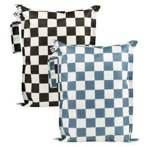 Tiny Twinkle Mess-Proof Waterproof Wet Dry Bag | 2-Pack Reusable Wet Bags for Swimsuits & Baby Clothes | Leakproof Wet Bag for Travel & Diaper Changes for Baby (Blue, Black Checkers)