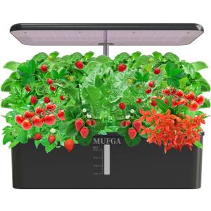 Hydroponics Growing System Herb Garden - MUFGA 18 Pods Indoor Gardening System with LED Grow Light, Plants Germination Kit(No Seeds) with Pump System, Adjustable Height Up to 17.7" for Home, Black