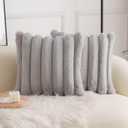 Neelvin Grey Faux Fur Cozy Soft Striped Decorative Throw Pillow Covers 24x24 inch Set of 2,Velvet Pillowcase Cushion Case for Sofa Couch (24" x 24" (Pack of 2), Stripe Lightgrey)
