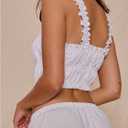 SOLY HUX Women's Summer Ruched Tank Tops Frill Square Neck Sleeveless Vacation Going Out Crop Top (White, L)