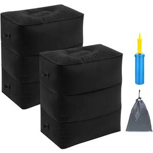 Travel Foot Rest Pillow, Portable Inflatable with Double Hand Pump Adjustable Three Layers Height Pillow for Foot Rest on Airplanes,Cars,Buses,Trains,Office Kids to Sleep on Long Flights (Black 1)