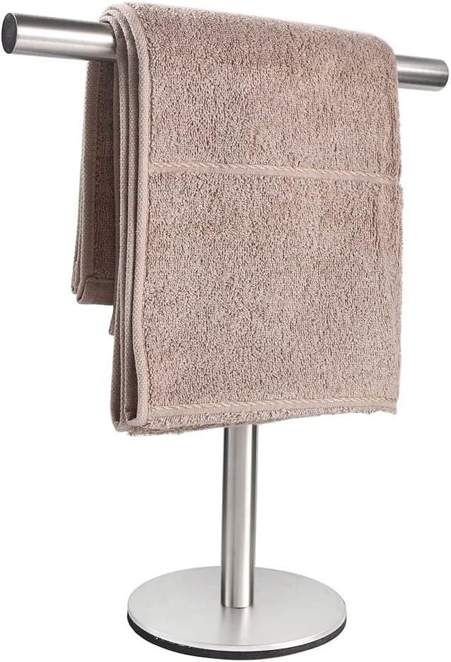 Bath Hand Towel Holder Standing, 13 Inch T-Shape Towel Bar Rack Stand, SUS304 Stainless Steel Brushed Finish,Tower Bar for Bathroom Kitchen Vanity Countertop (Silver)