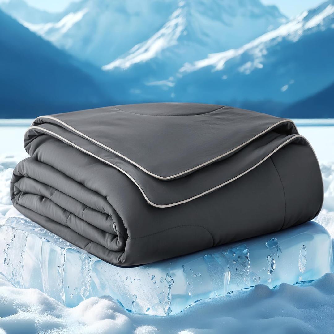 Bedsure Cooling Blankets for Hot Sleepers - Summer Blanket Twin Size, Cold and Lightweight Gift for Night Sweats, Ice Cooled Breathable Comforter for Bed and Couch, Dark Grey, 60x80 Inches