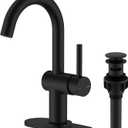 KENES Matte Black Bathroom Sink Faucet, Bathroom Faucets Single Handle Modern Prep Wet Bar Sink Faucets with Drain Assembly & Deck Plate, Farmhouse RV Camper Outdoor Utility Faucet, KE-9005B-2 (Short)