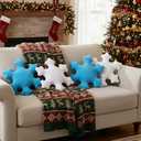 Threehoney 4 Pack Christmas Snowflake Pillows Xmas Decorative Cushions White Blue Snowflake Throw Pillows Sherpa Stuffed Cute Cushion Winter Home Couch Sofa Bedroom Decoration Gift 14 Inch