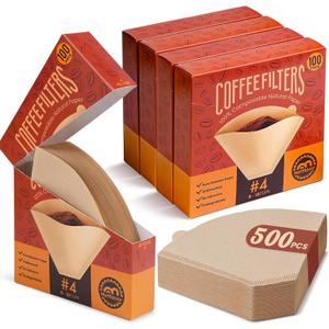 Metflavor 500 Count Cone Coffee Filters #4, Disposable Unbleached Coffee Filters 8-12 Cup, 5 Individual Packs for Easy Storage, Compatible with Ninja Pour Over Coffee Dripper, No Leak, Tear-Resistant