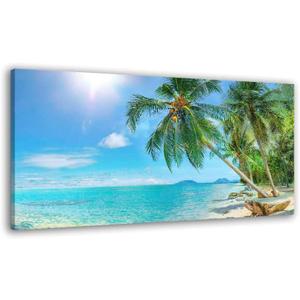 RUISHI Canvas Wall Art for Living Room Tropical Palm Tree Summer Artwork Blue Sky Ocean Themed Coconut Trees Seascape Painting Nature Scenery Picture for Bedroom Bathroom Home Office Decor 40L x 20W