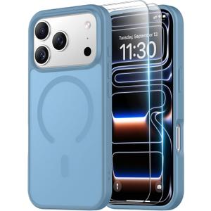 SPIDERCASE Magnetic for iPhone 17 Pro Max Case, with 2PCS Tempered Glass Screen Protector Translucent Matte Case Anti-Scratch Anti-Fingeprint Slim Phone Case for iPhone 17 Pro Max 6.9''Light Blue