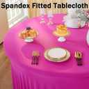 8 Pack Hot Pink Spandex Round Tablecloths for 60 inch Tables, Stretchy 120inch Fitted 5FT Round Table Cloths with Skirt for Wedding Party Dining Banquet